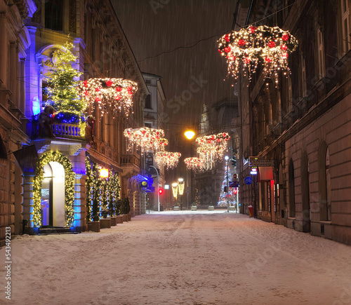Miasto Bielsko-Biała nocą w święta