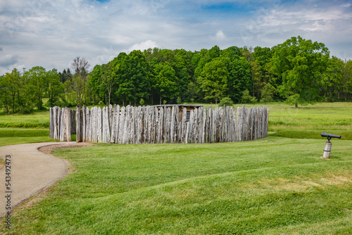 Circular stockade fence at Fort Necessity in Pennsylvania where George Washington battled in the French and Indian War