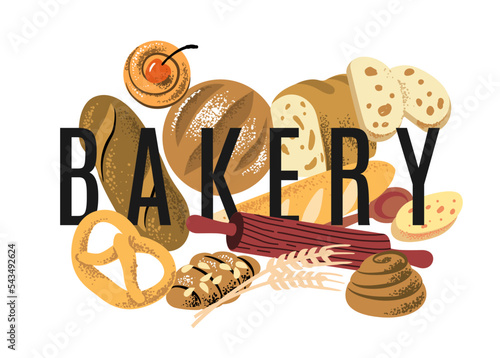 Bread top view bakery. Loaf, Baguette