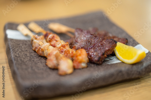 Japanese grilled chicken and beef skewers
