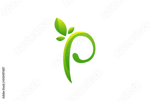 Eco green P logotype for company. Colorful eco clean multi layered logotype design. Leaf symbol in original style. Best for branding and identity for ecological companies © Mbah