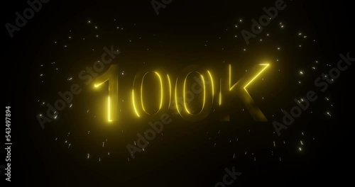 100K golden text with fireworks. Congratulations with 100K followers or subscribers.