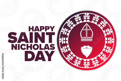 Happy Saint Nicholas Day. Holiday concept. Template for background, banner, card, poster with text inscription. Vector EPS10 illustration.