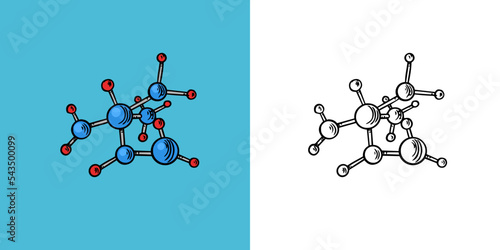 Chemical formula or molecule sketch. Medicine drawing. Vector doodle set. Education doodle icon. Outline black ink for infographic, website or app.