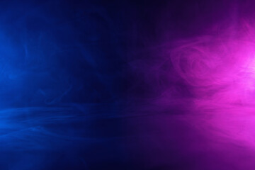 Abstract background scene of blue and pink neon colored smoke clouds