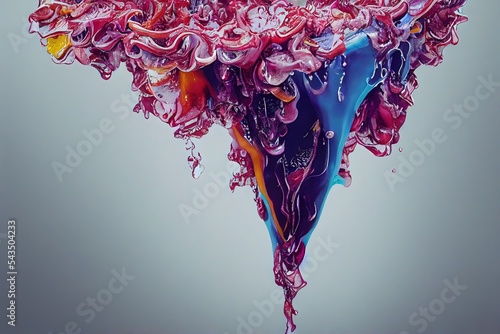 intricate morphing of a blooming peoni flower into liquid dripping thick melting photo