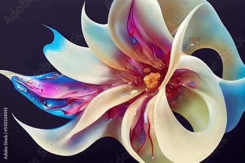 intricate morphing of a blooming peoni flower into liquid dripping thick melting photo