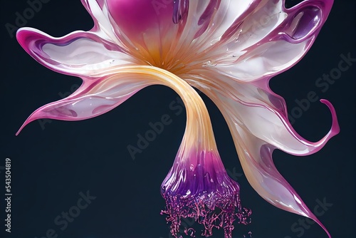 intricate morphing of a blooming peoni flower into liquid dripping thick melting photo