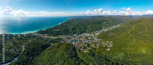 over the village of Shepsi near the Black Sea coast (South of Russia) - aerial panorama view on a sunny summer day