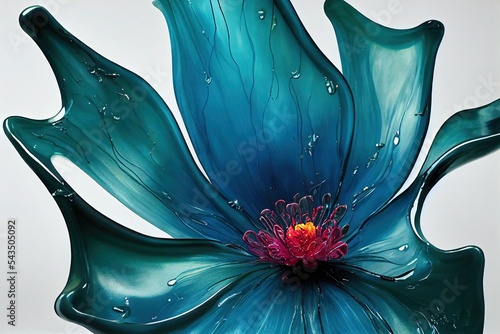 intricate morphing of a blooming peoni flower into liquid dripping thick melting photo