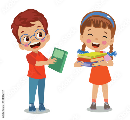 cute boy giving a book to his friend