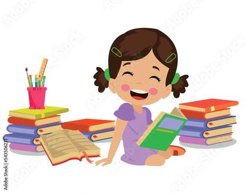 cute happy girl reading a book