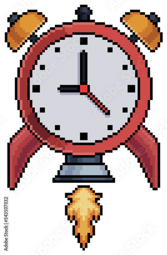Pixel art rocket clock vector icon for 8bit game on white background
