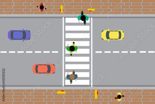 Right way of crossing road top view. traffic rules. transportation. flat vector illustration.