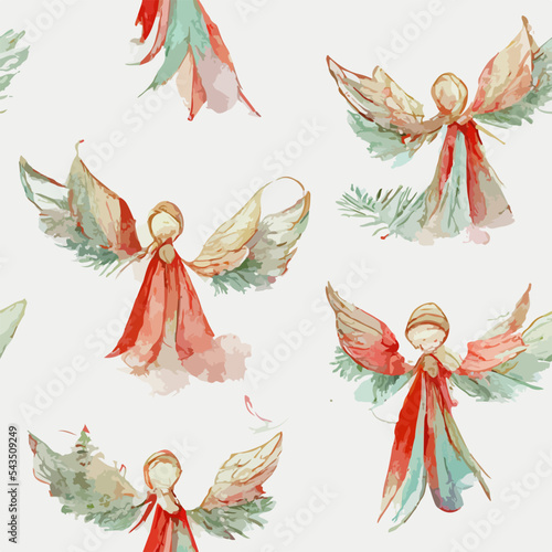 Seamless pattern christmas angels, aquarelle angels endless pattern. Multicolor