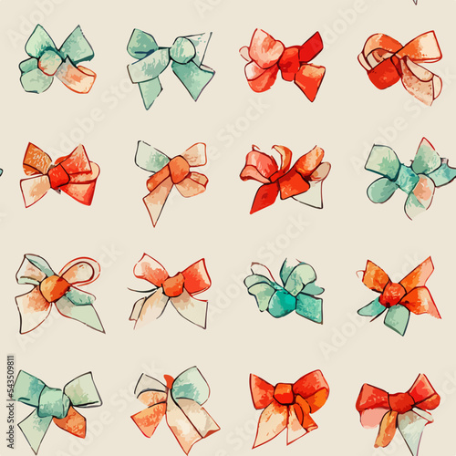 Seamless pattern christmas bows  aquarelle bow endless pattern. New-year collection