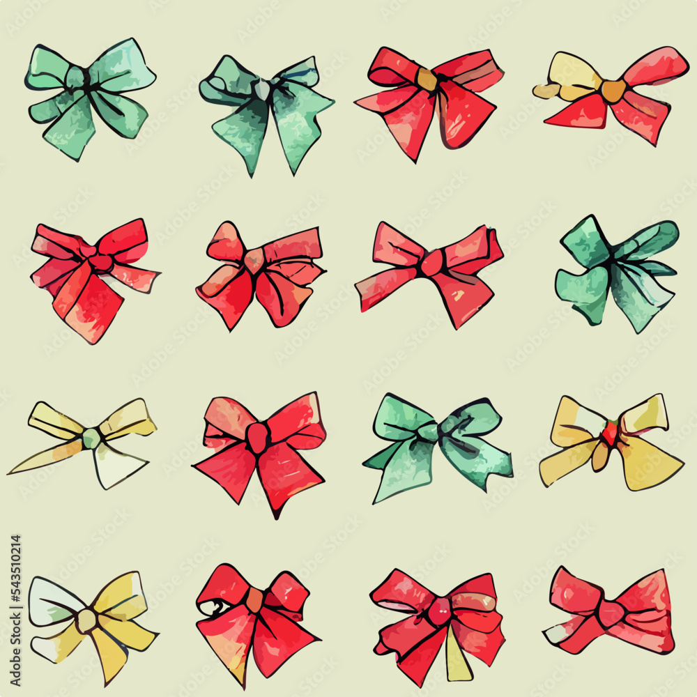 Seamless pattern christmas bows, watercolor bow background pattern. Winter holidays