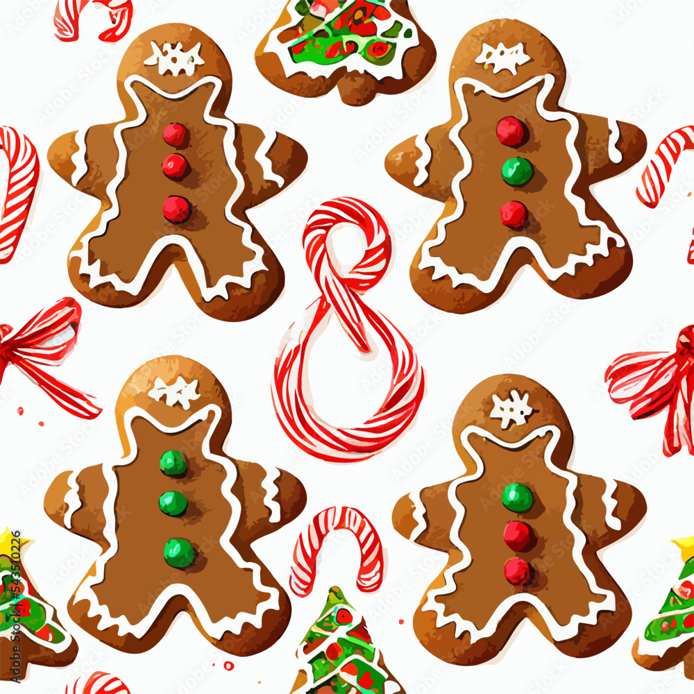Seamless pattern christmas cookies, aquarelle gingerbread cookie endless pattern. Winter holidays Seamless pattern christmas cookies, aquarelle gingerbread cookie endless pattern. Winter holidays