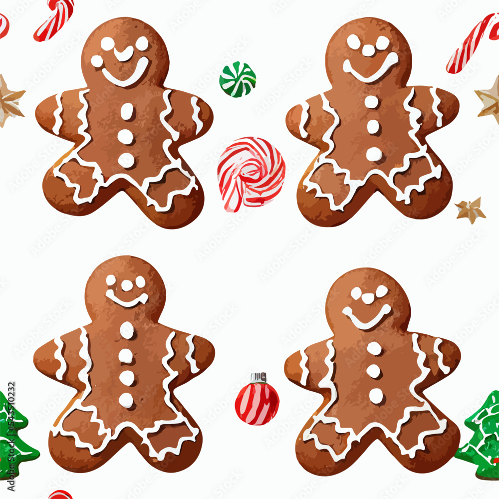 Seamless pattern christmas cookies, watercolor gingerbread cookie endless pattern. Winter holidays Seamless pattern christmas cookies, watercolor gingerbread cookie endless pattern. Winter holidays