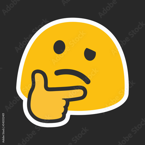 Thinking Face vector flat icon. Isolated yellow face with furrowed eyebrows looking upwards with thumb and index finger sign design.