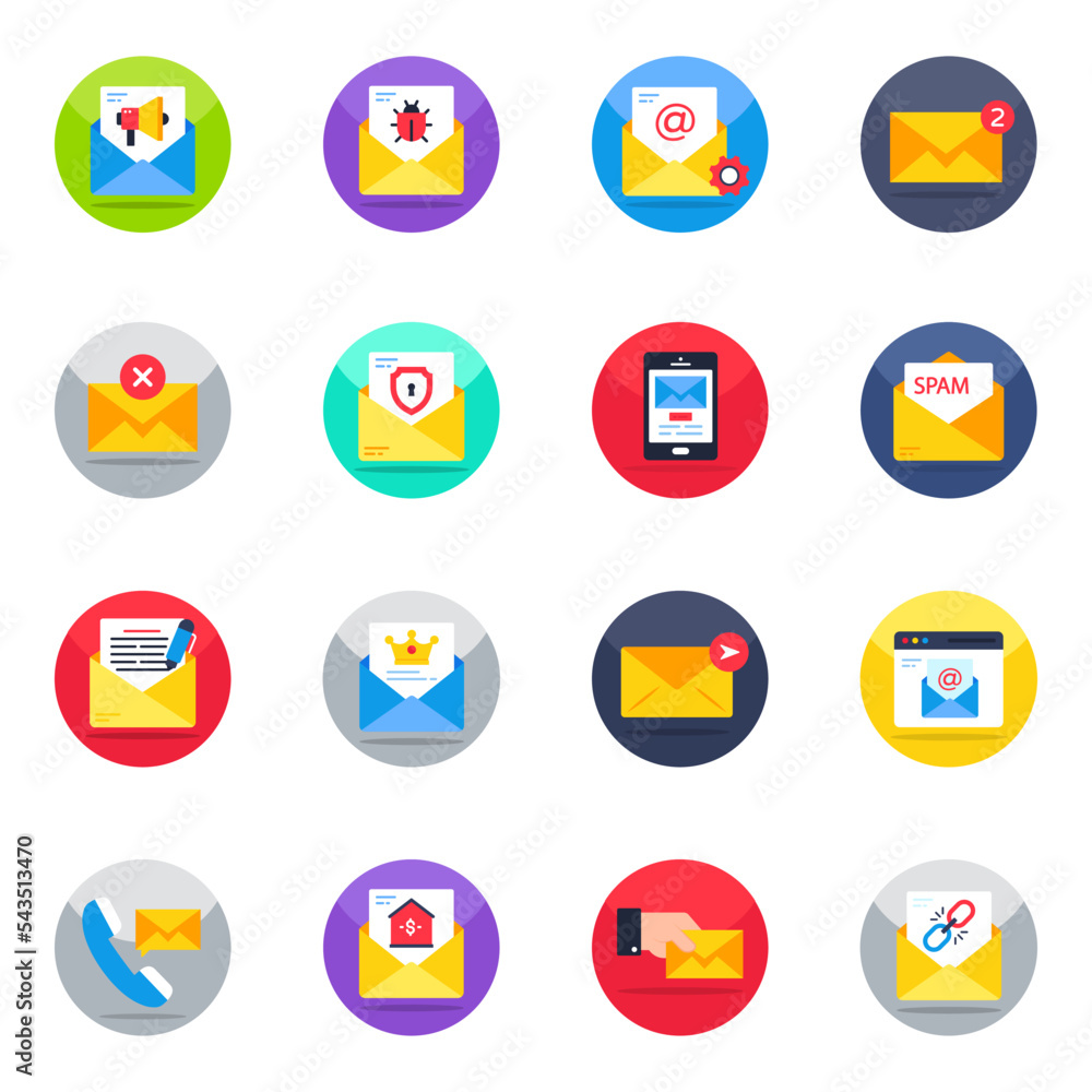 Pack of Mail and Letter Flat Icons
Pack of Mail and Letter Flat Icons