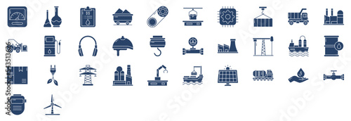 Collection of icons related to Industry and factory, including icons like Dump Truck, Coal,  Oil, Crane and more. vector illustrations, Pixel Perfect set