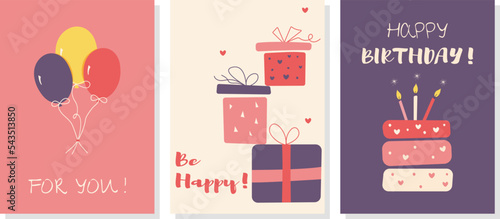 Happy birthday greeting card and party invitation templates. Vector illustration.