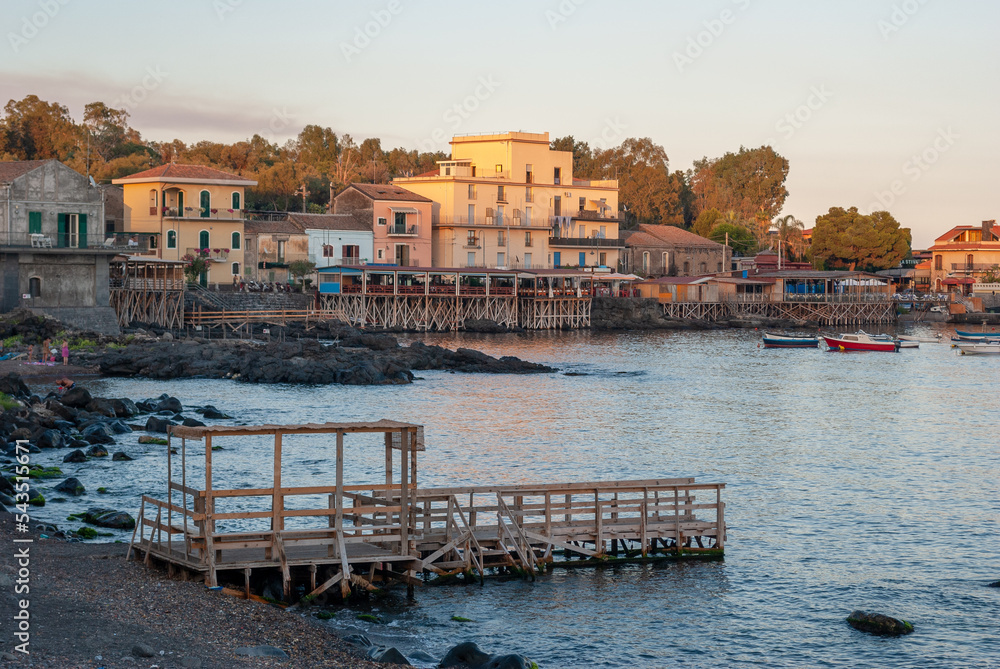 The waterfront of Capo Mulini, a small town near Catania; Sicily, Italy