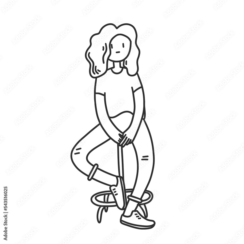 Linear flat illustration - a girl sitting on a chair