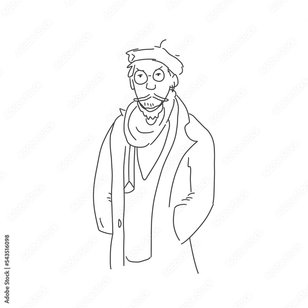 Line flat illustration - fashionable elderly man
