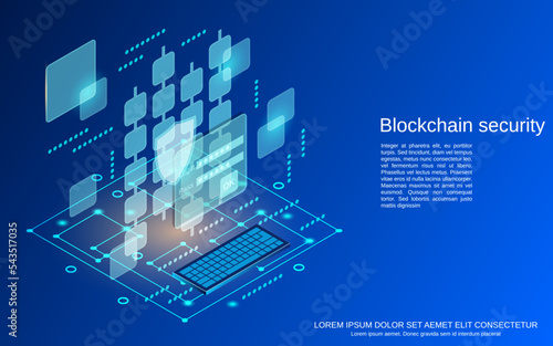 Blockchain security, data protection flat 3d isometric vector concept illustration