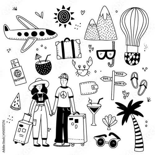 vector set of hand drawn travel related elements