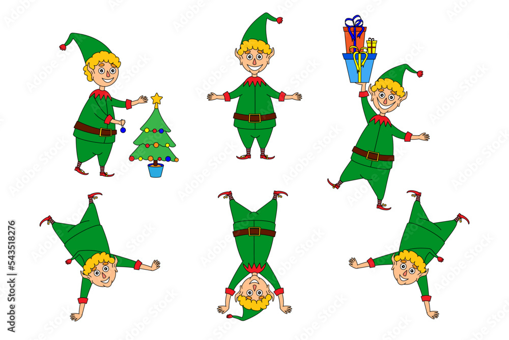 Fototapeta premium set of merry elves. vector illustration of a character