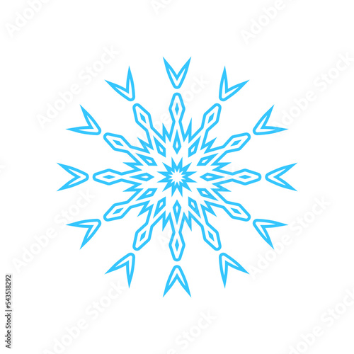 Simple snowflake made of blue lines. Festive decoration for New Year and Christmas, symbol of winter, element for design. Vector illustration
