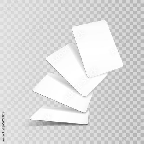 Four playing cards mockup. Blank flying cards on transparent background.