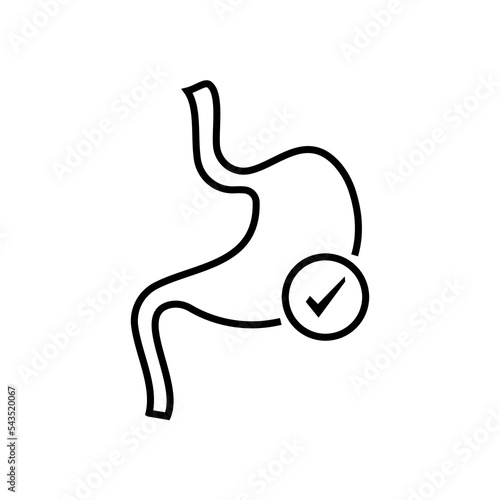Stomach and check mark. Symbol of good digestion. Isolated vector illustration