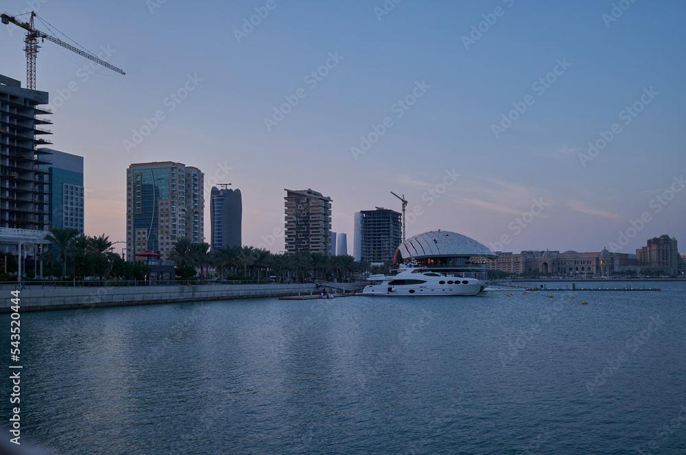 Lusail city, Qatar: Lusail marina sunset view showing the Arabic gulf , yacht and  skyscrapers in background.
Construction industry
