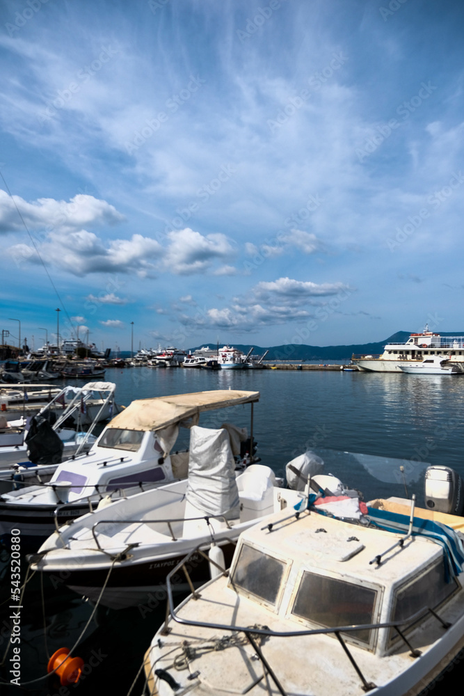 Beautiful view of Corfu harbor marina, the port close to Corfu Old Town.  Corfu island, Greece.
