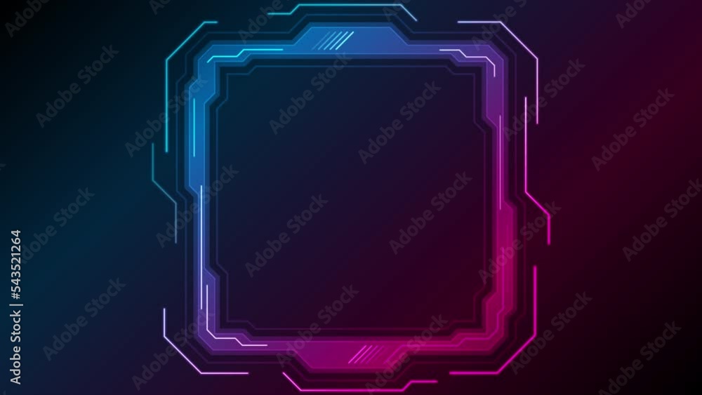 Neon blue purple technology frame with circuit board lines. Seamless ...