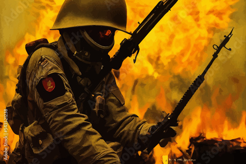 burn outdoor firemen forces flame male soldier gun