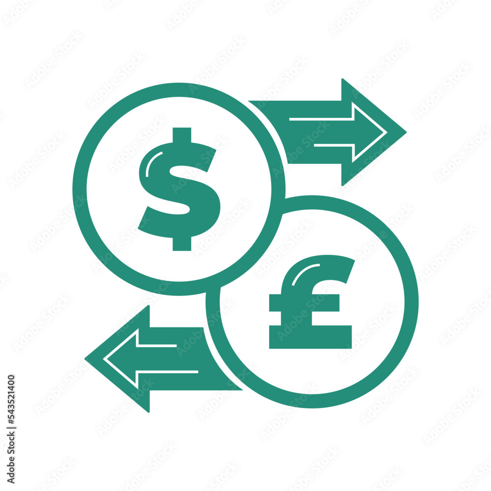 Vector Money exchange simple icon. currency sign. Dollar and Pound Cash transfer symbol. Pound to dollar transfer exchange icon isolated on white
Vector Money exchange simple icon. currency sign. Dollar and Pound Cash transfer symbol. Pound to dollar transfer exchange icon isolated on white