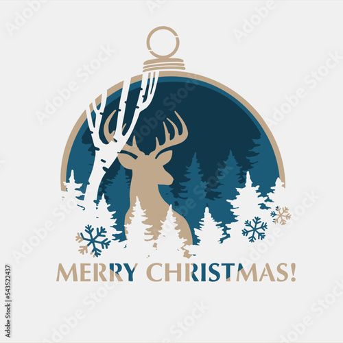 Merry Christmas 3D layered paper cut style. Reindeer vector illustration. Christmas Shadow box eps. Vector  layout template for greeting cards, flyers, posters, invitations.
