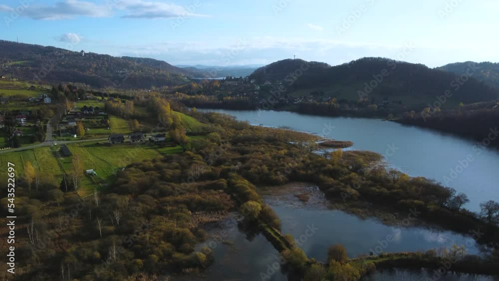 Aerial view of Myczkowskie lake, and Solina with Solina dam in Poland. Drone footage. Aerial view of Myczkowskie lake, and Solina with Solina dam in Poland. Drone footage.