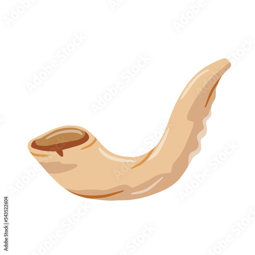 Jewish horn shofar. Ritual religious ancient trumpet. Flat cartoon illustration