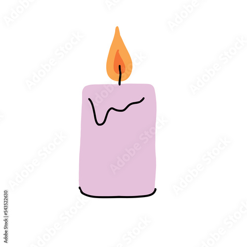 Candle for decoration. Wax candlelight. Doodle cartoon illustration