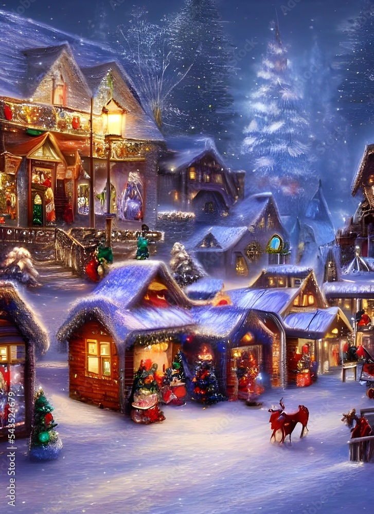 It's a crisp winter day and the snow is falling gently over the cozy little houses in the Christmas village. Silver bells ring from pine trees, andwreaths adorn every door. A warm light glows from ins