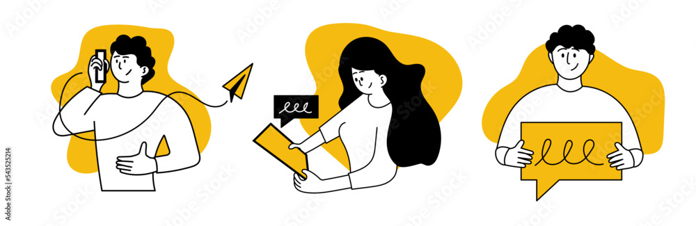 Client support set vector illustration concept. Customer service to help and online business call center. Operator assistant and hotline communication. Helpdesk consultant and feedback network
