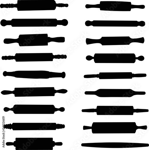 Pack of rolling pins in black on white background