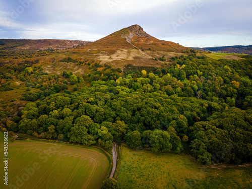 Aerial view of Roseberry Topping a distinctive hill in North Yorkshire, England. It is situated near Great Ayton and Newton under Roseberry photo