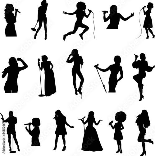 Silhouettes of a female singer performing with different gestures